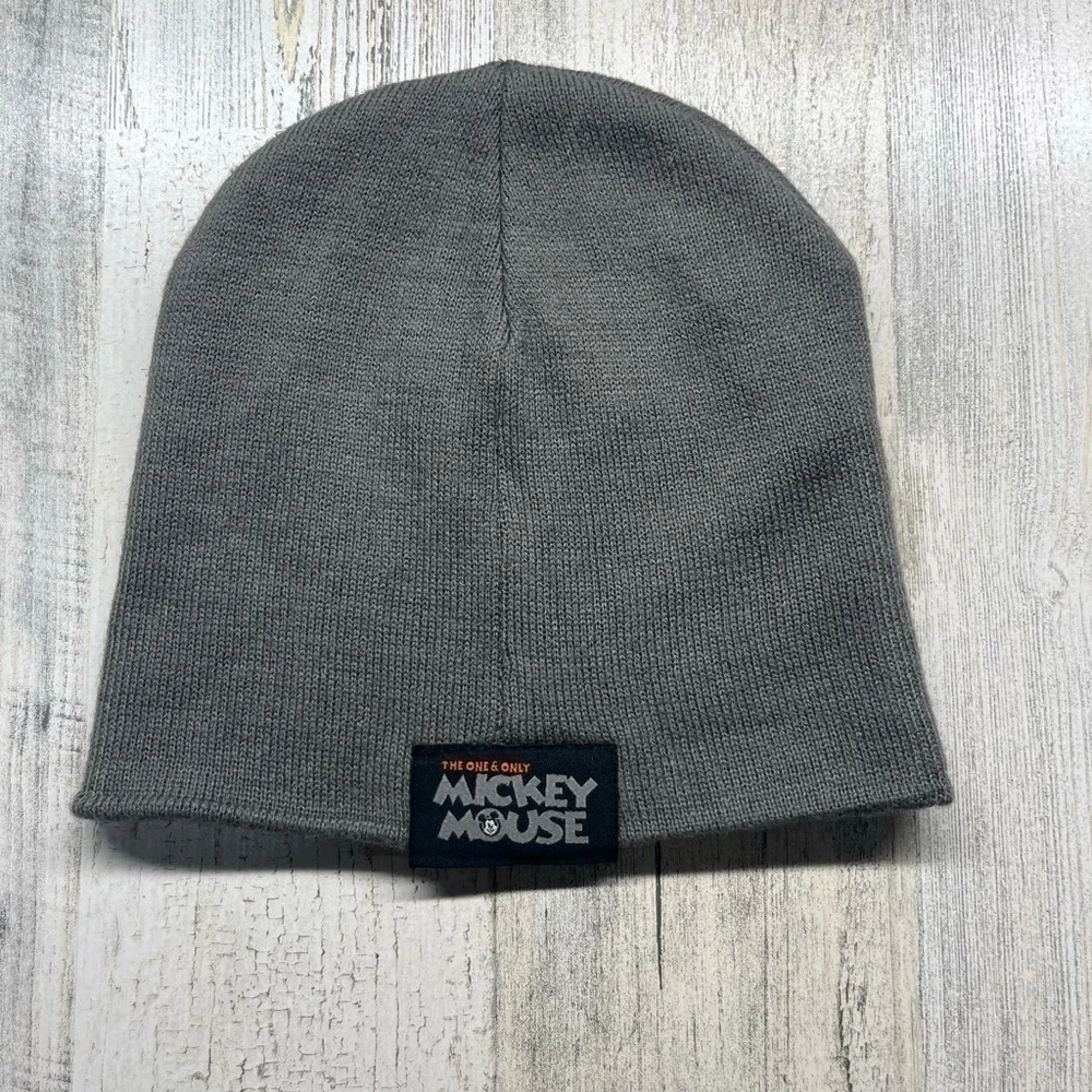 Disney parks gray Mickey Mouse cross stitch pattern youth beanie hat one size
